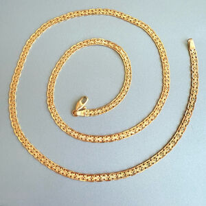 14K Solid Gold Diamond Cut Bismark Flat 2 Sided Chain Necklace 23.5 inch…